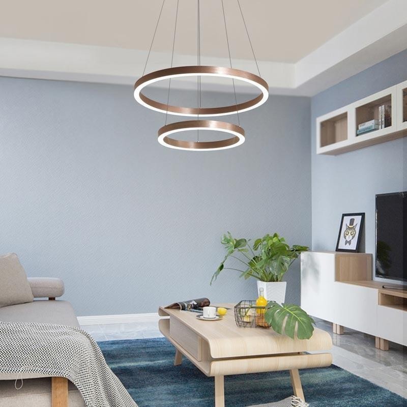 Luminária pendente desenho artesanato 2 anéis lâmpada 60+40cm