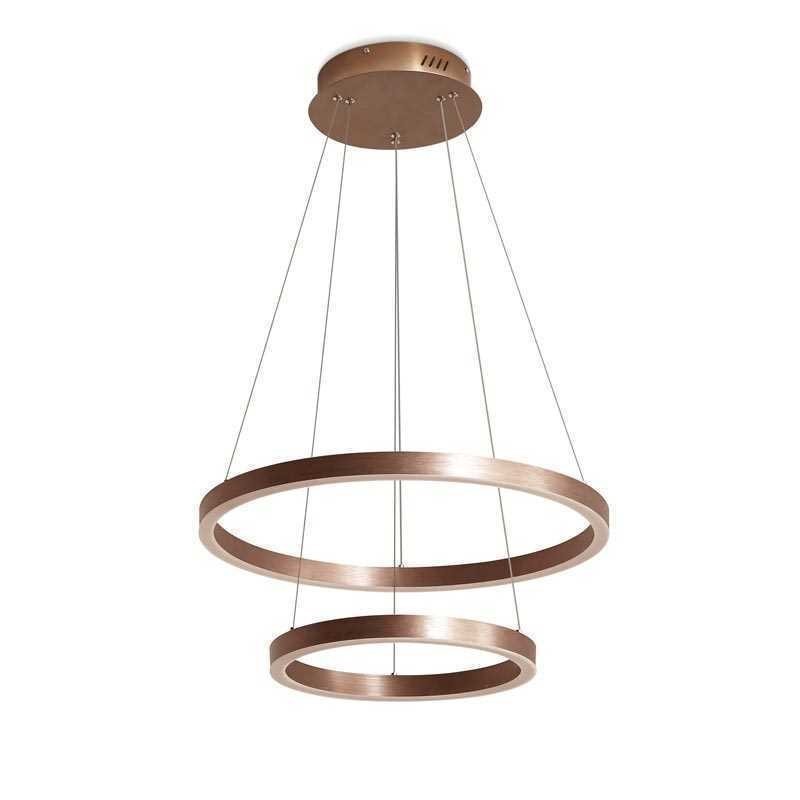 Luminária pendente desenho artesanato 2 anéis lâmpada 60+40cm