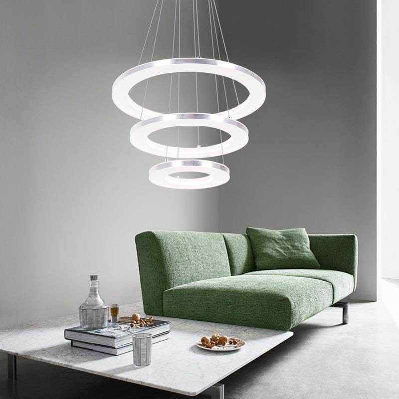 Luminária pendente moderna acrílica 3 anéis lâmpada 40+30+20cm