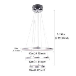 Luminária pendente moderna acrílica 3 anéis lâmpada 40+30+20cm