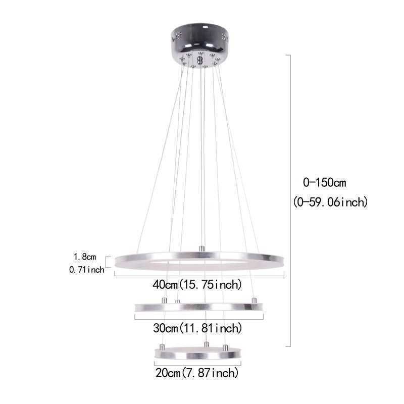 Luminária pendente moderna acrílica 3 anéis lâmpada 40+30+20cm