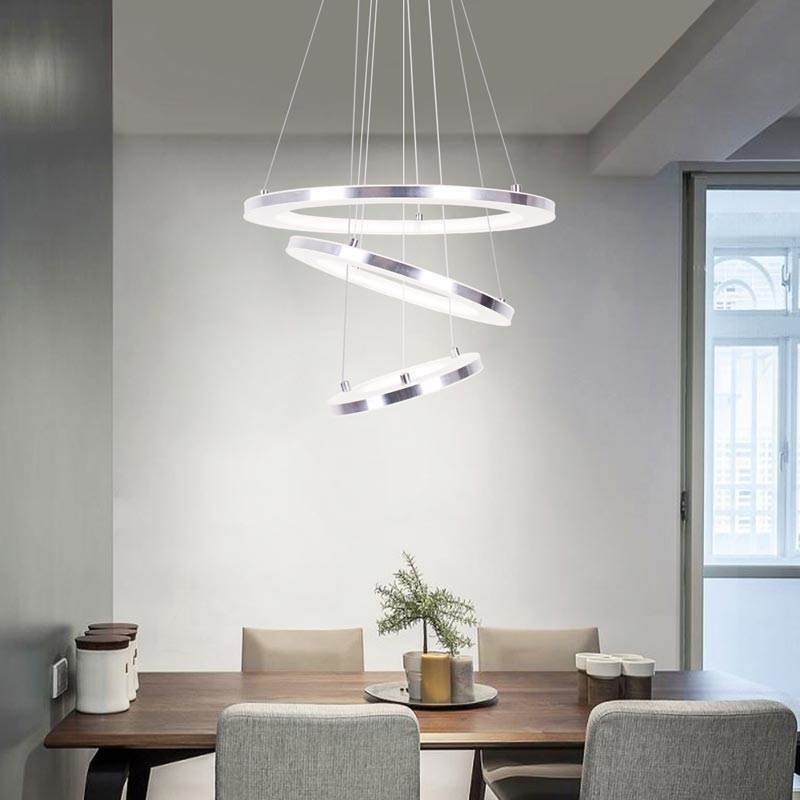Luminária pendente moderna acrílica 3 anéis lâmpada 40+30+20cm