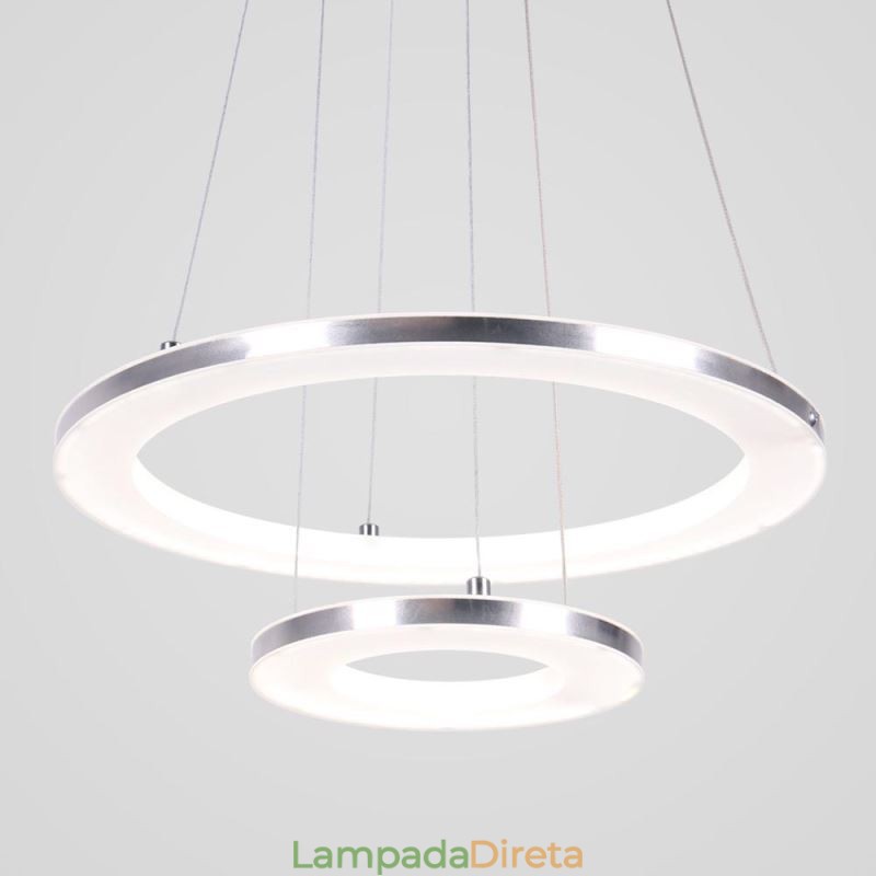 Luminária pendente moderna acrílica 2 anéis lâmpada 40+20cm