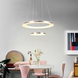 Luminária pendente moderna acrílica 2 anéis lâmpada 40+20cm