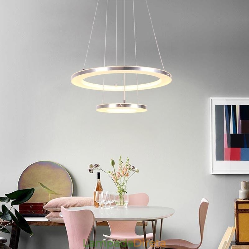 Luminária pendente moderna acrílica 2 anéis lâmpada 40+20cm