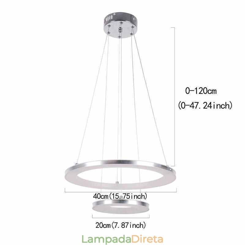 Luminária pendente moderna acrílica 2 anéis lâmpada 40+20cm