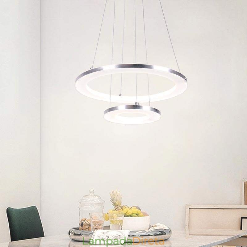Luminária pendente moderna acrílica 2 anéis lâmpada 40+20cm