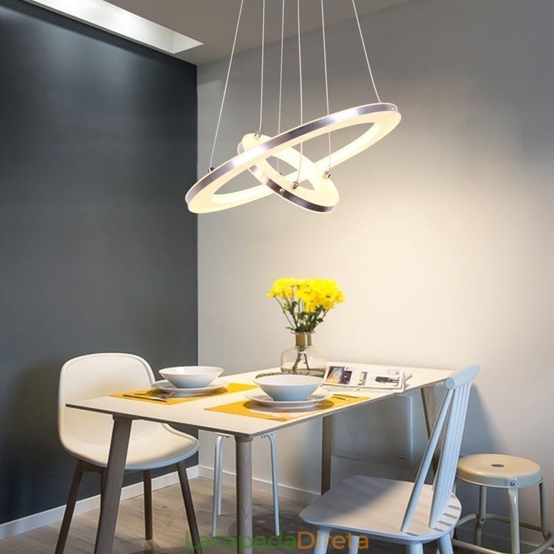 Luminária pendente moderna acrílica 2 anéis lâmpada 40+20cm