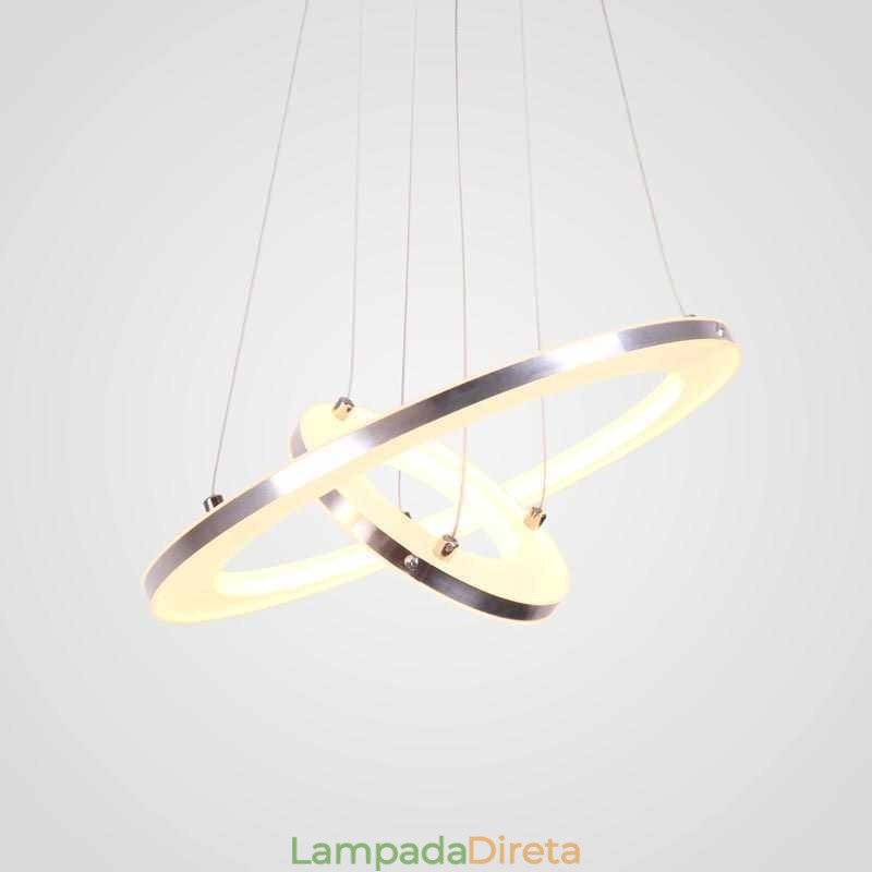 Luminária pendente moderna acrílica 2 anéis lâmpada 40+20cm