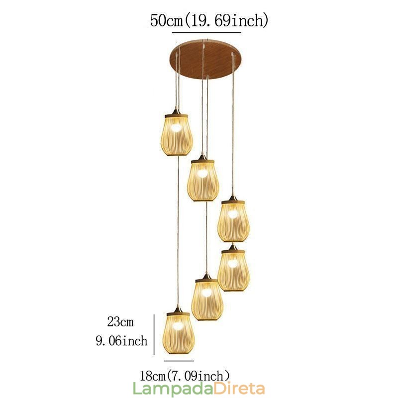 Luminária pendente de gaiola oca moderna iluminação pendente de bambu