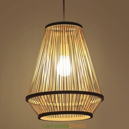 Luminária pendente de cabeceira em bambu trançado