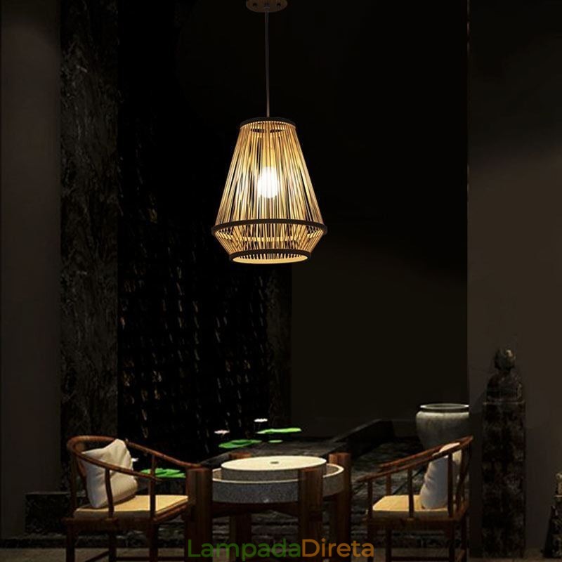 Luminária pendente de cabeceira em bambu trançado