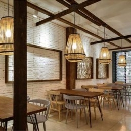 Luminária pendente de cabeceira em bambu trançado