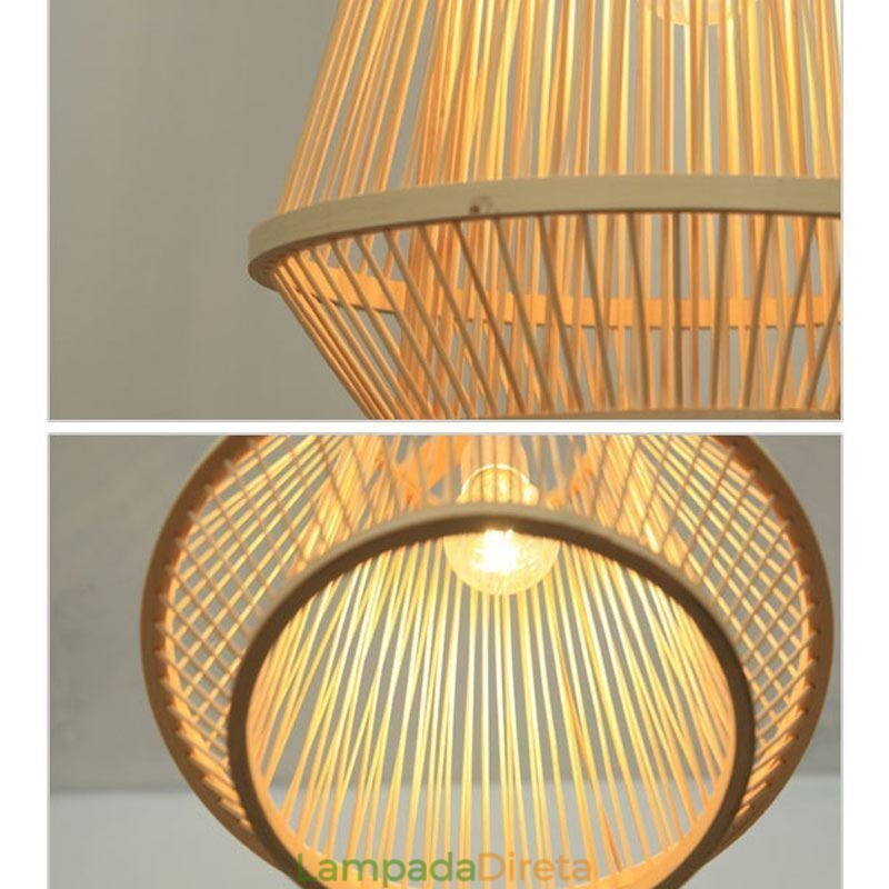 Luminária pendente de cabeceira em bambu trançado