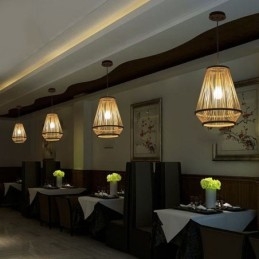 Luminária pendente de cabeceira em bambu trançado