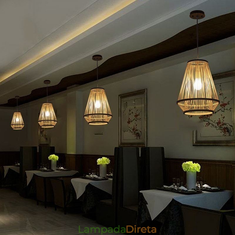 Luminária pendente de cabeceira em bambu trançado
