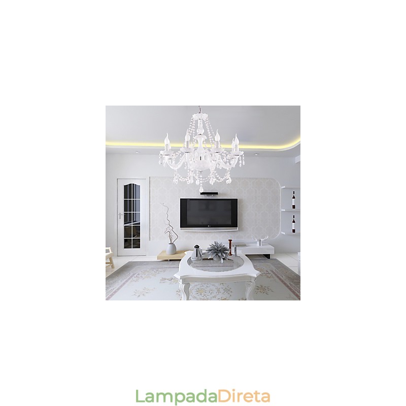 Lustre Cristal Branco Modern Living 8 Luzes