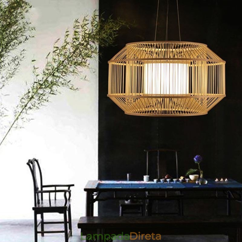 Luminária pendente de bambu com lanterna Luminária pendente japonesa criativa