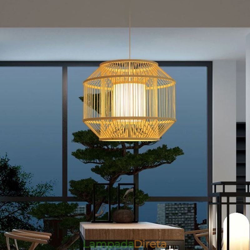 Luminária pendente de bambu com lanterna Luminária pendente japonesa criativa