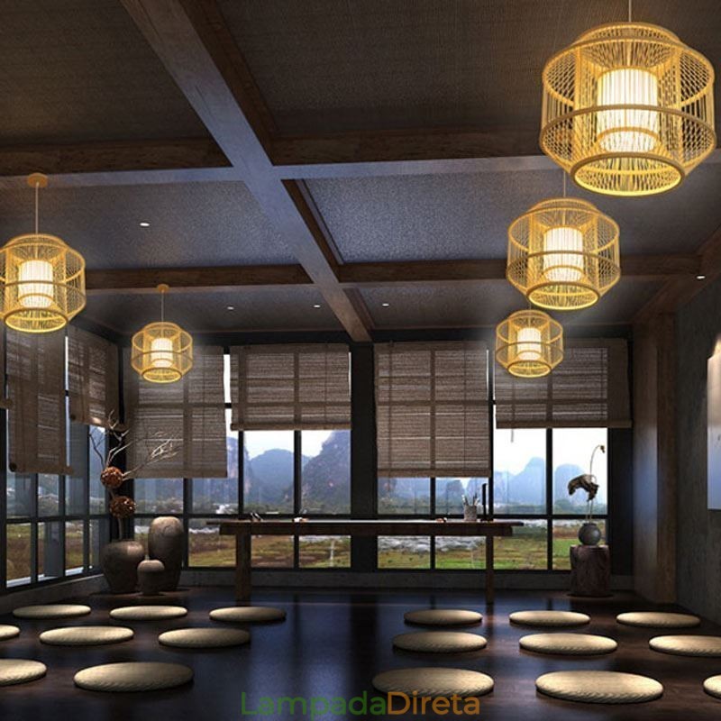 Luminária pendente de bambu com lanterna Luminária pendente japonesa criativa