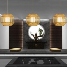 Luminária pendente de bambu com lanterna Luminária pendente japonesa criativa