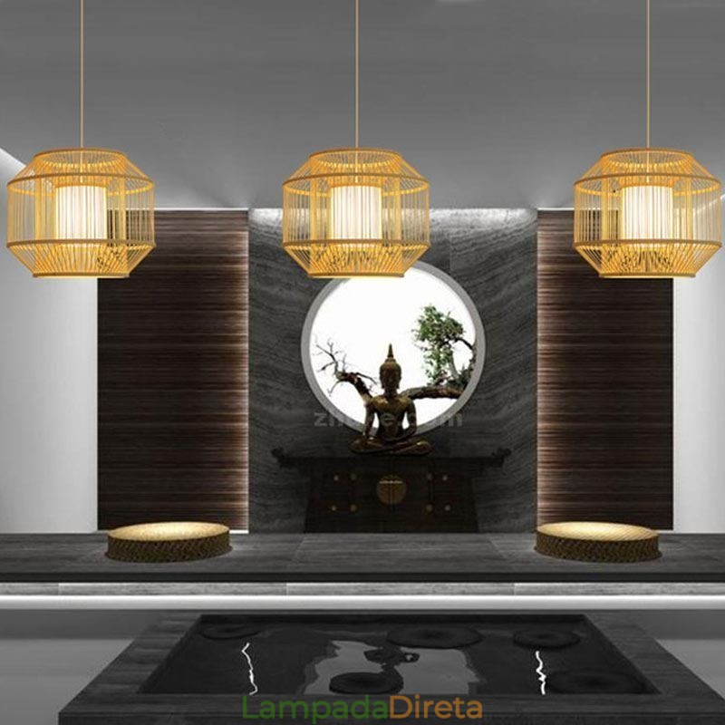Luminária pendente de bambu com lanterna Luminária pendente japonesa criativa