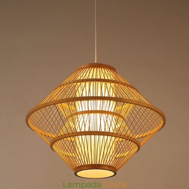 Luminária pendente de bambu com design de giroscópio