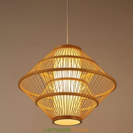 Luminária pendente de bambu com design de giroscópio Luminária pendente de bambu com design de giroscópio