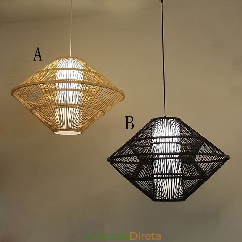 Luminária pendente de bambu com design de giroscópio