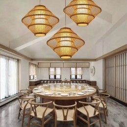 Luminária pendente de bambu com design de giroscópio