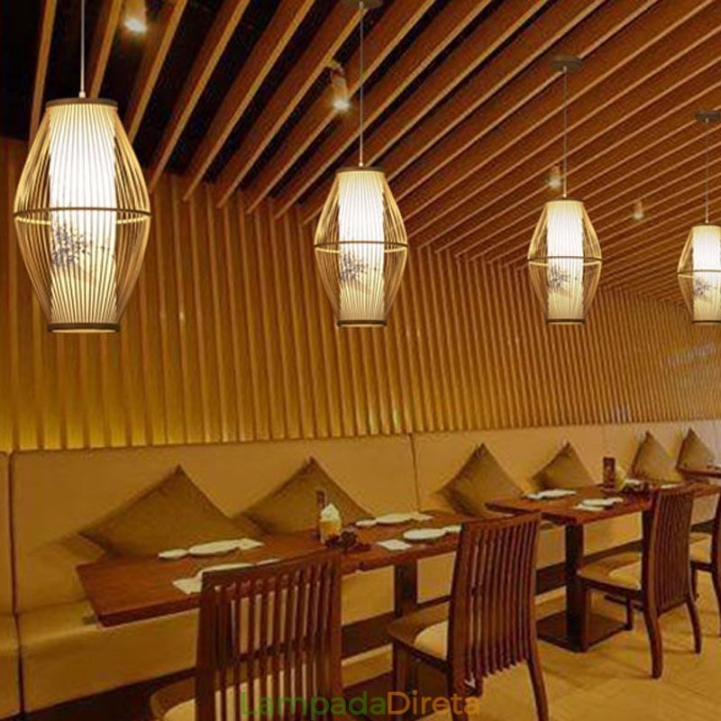 Luminária pendente clássica feita à mão em bambu