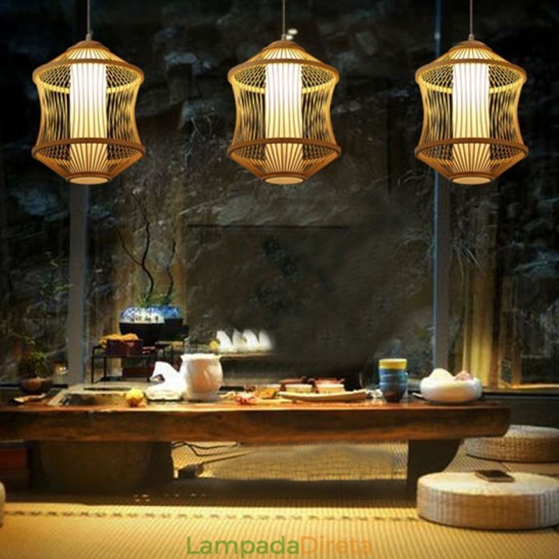 Luminária pendente em gaiola de bambu Visual Comfort