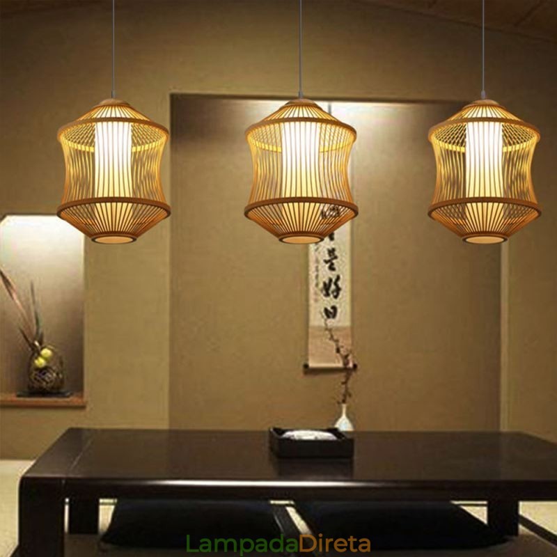 Luminária pendente em gaiola de bambu Visual Comfort