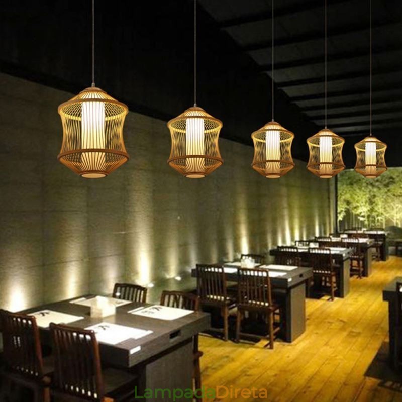 Luminária pendente em gaiola de bambu Visual Comfort