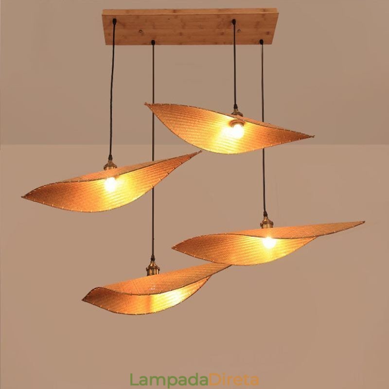 Luminária pendente criativa de folha Luminária pendente contemporânea de bambu Iluminação para sala de chá