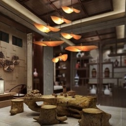 Luminária pendente criativa de folha Luminária pendente contemporânea de bambu Iluminação para sala de chá