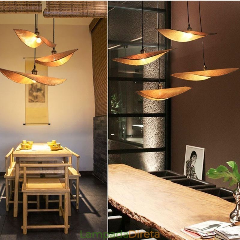 Luminária pendente criativa de folha Luminária pendente contemporânea de bambu Iluminação para sala de chá