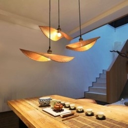 Luminária pendente criativa de folha Luminária pendente contemporânea de bambu Iluminação para sala de chá