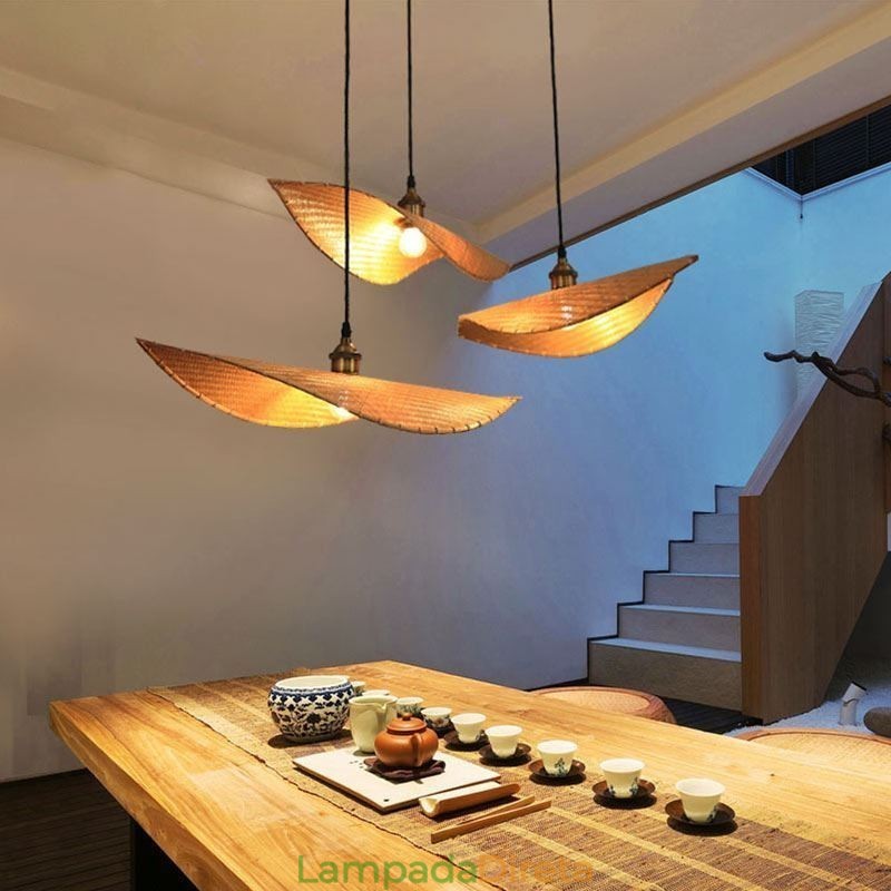 Luminária pendente criativa de folha Luminária pendente contemporânea de bambu Iluminação para sala de chá