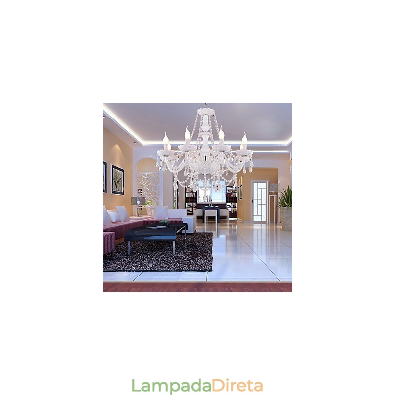 Lustre Cristal Branco Modern Living 8 Luzes