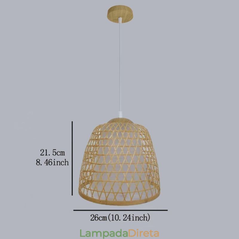 Luminária pendente de bambu com cúpula de conforto visual