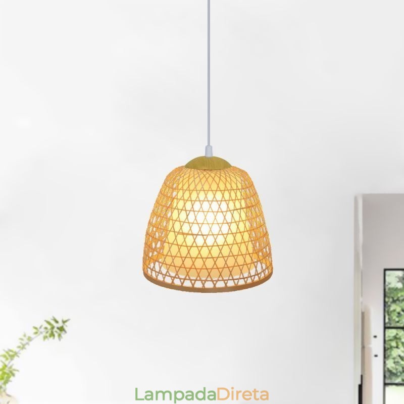 Luminária pendente de bambu com cúpula de conforto visual