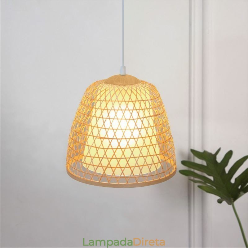 Luminária pendente de bambu com cúpula de conforto visual