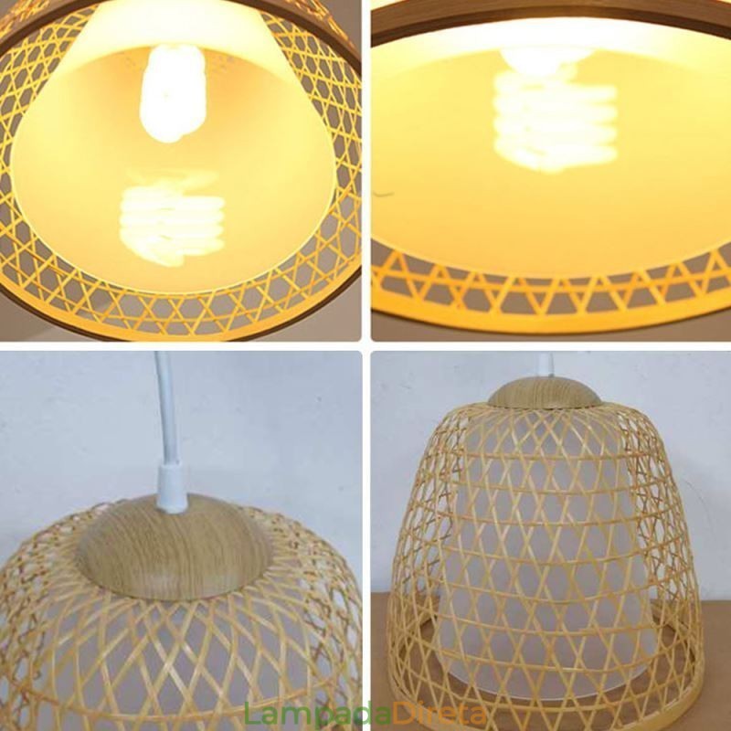 Luminária pendente de bambu com cúpula de conforto visual