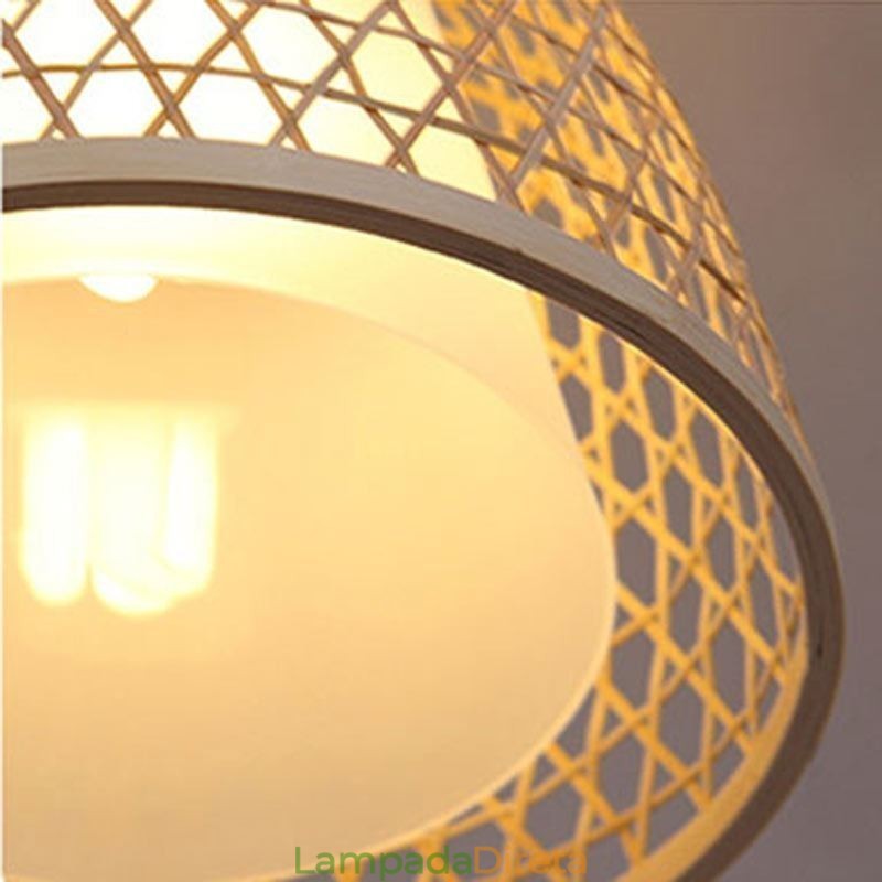 Luminária pendente de bambu com cúpula de conforto visual
