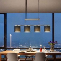 Luminária pendente moderna de 4 luzes com abajur de tecido e altura ajustável