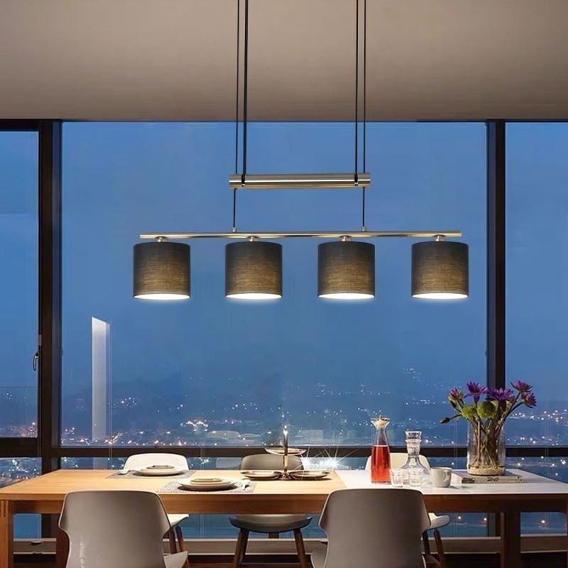 Luminária pendente moderna de 4 luzes com abajur de tecido e altura ajustável