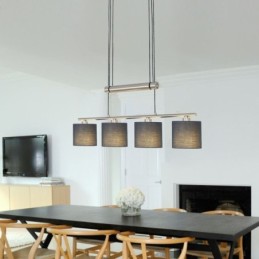 Luminária pendente moderna de 4 luzes com abajur de tecido e altura ajustável