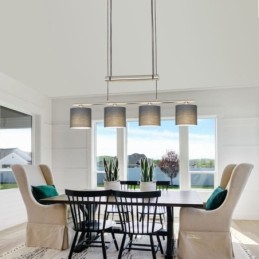 Luminária pendente moderna de 4 luzes com abajur de tecido e altura ajustável