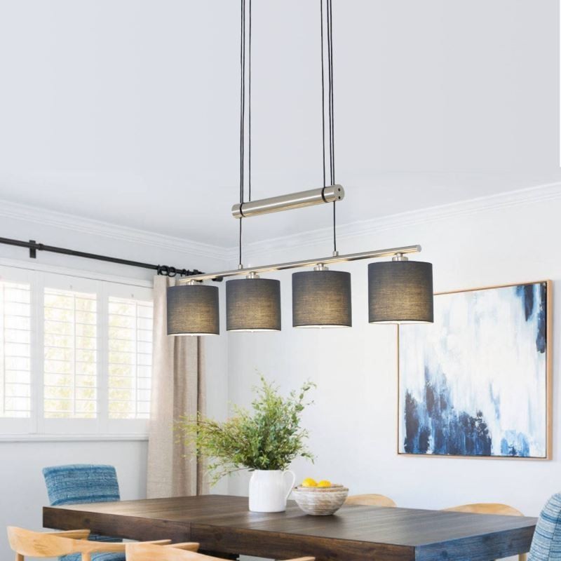 Luminária pendente moderna de 4 luzes com abajur de tecido e altura ajustável